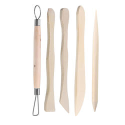 Wooden Handle Pottery Ceramics or Clay Tools Set of 5 Pcs